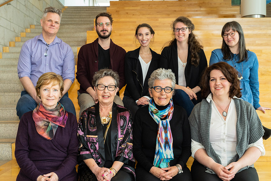 Artful Moments Program and exhibition organizers and instructors. Clockwise from top left: Tor Lukasik-Foss, Tyler van Holst, Sarah Bennett, Jocelyn McKeown, Tara Bursey, Esther, Janice, Maureen, Laurie Kilgour-Walsh