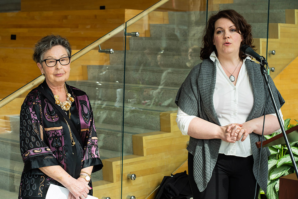 Janice and Laurie Kilgour-Walsh during the opening remarks at the reception