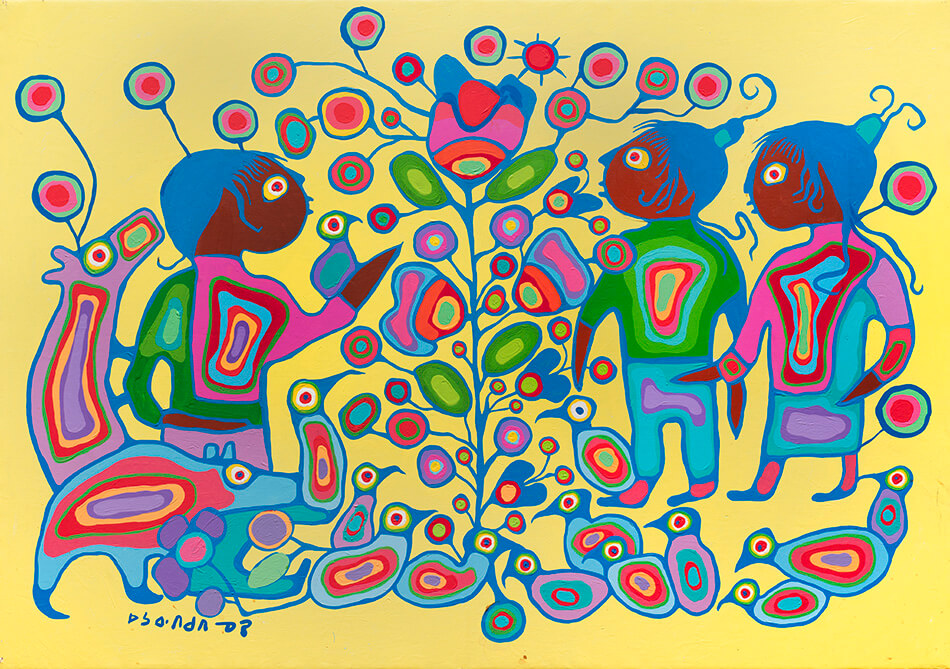 Fig. 1. Norval Morrisseau (Anishinaabe 1931–2007), Children with Tree of Life, ca. 1980–85, acrylic on canvas, 132.7 x 189.2 cm, Gift of Mr. Nicholas John Pustina, Mr. Robert Edward Zelinski, and Mr. Kenny Alwyn Whent, 1985.